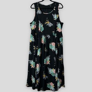 Torrid Dark Floral Midi Dress Georgette Women’s 18 2 2X Sleeveless Black Zip Up